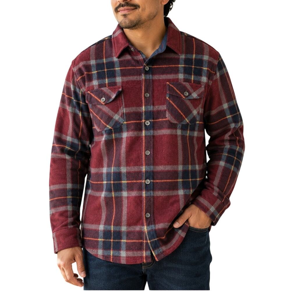 Freedom Foundry Burgundy Plaid Fleece Shirt L